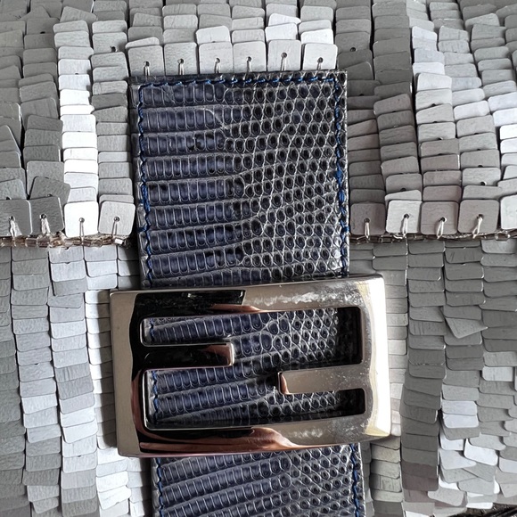 Rare vintage silver sequin trimmed orange beads baguette sold - Picture 5 of 5